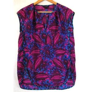 J. Crew 100% Silk Preppy Top Size 2 Midnight Floral Purple Sleeveless V-Neck